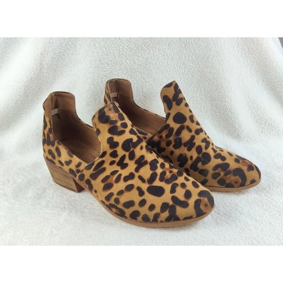 Shoe Boots Leather Leopard Print Low Heel - Picture 1 of 11